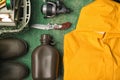 Flat lay composition with fishing equipment o