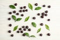 Flat lay composition with fresh acai berries Royalty Free Stock Photo