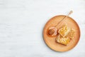 Flat lay composition with fresh honey Royalty Free Stock Photo