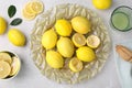 Flat lay composition with fresh lemons on grey table Royalty Free Stock Photo