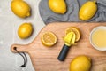 Flat lay composition with fresh lemons Royalty Free Stock Photo