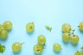 Flat lay composition with fresh ripe juicy grapes on light blue background Royalty Free Stock Photo