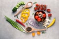 Flat lay composition with fresh vegetables on light background Royalty Free Stock Photo