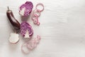 Flat lay composition with fresh vegetables on white wooden background Royalty Free Stock Photo