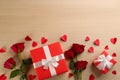 Flat lay composition with gift boxes on wooden table, space for text. Valentine`s Day celebration Royalty Free Stock Photo