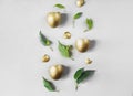 Flat lay composition with gold eggs. Easter concept