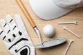 Flat lay composition with golf accessories Royalty Free Stock Photo