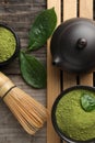 Flat lay composition with green matcha powder on table Royalty Free Stock Photo