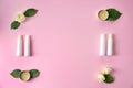 Flat lay composition with hygienic lipsticks Royalty Free Stock Photo