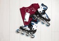 Flat lay composition with inline roller skates