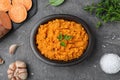 Flat lay composition with mashed sweet potatoes Royalty Free Stock Photo