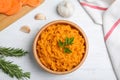 Flat lay composition with mashed sweet potatoes Royalty Free Stock Photo