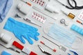 Flat lay composition with medical objects on white background Royalty Free Stock Photo