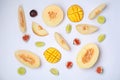 Flat lay composition with melon and other fruits Royalty Free Stock Photo