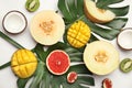 Flat lay composition with melon and other fruits Royalty Free Stock Photo