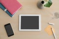 Flat lay composition with modern tablet on table Royalty Free Stock Photo