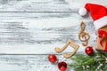 Flat lay composition with notes on white wooden background. Christmas music concept Royalty Free Stock Photo