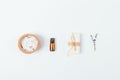 Flat lay composition of organic cosmetics for hygiene and relaxation Royalty Free Stock Photo