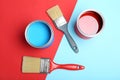 Flat lay composition with paint cans and brushes Royalty Free Stock Photo