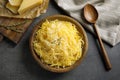 Flat lay composition with plate of cooked spaghetti squash Royalty Free Stock Photo