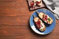 Flat lay composition with plate of fried eggplants Royalty Free Stock Photo