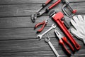Flat lay composition with plumber`s tools and space for text Royalty Free Stock Photo