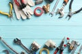 Flat lay composition with plumber`s tools and space for text Royalty Free Stock Photo