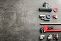 Flat lay composition with plumber`s tools and space for text Royalty Free Stock Photo