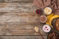 Flat lay composition with protein shakes and ingredients Royalty Free Stock Photo