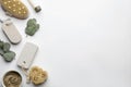 Flat lay composition with pumice stones on light background. Space for text Royalty Free Stock Photo