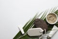 Flat lay composition with stones on light background. Space for text Royalty Free Stock Photo