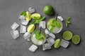 Flat lay composition with refreshing lime beverage