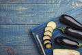 Flat lay composition with ripe eggplants Royalty Free Stock Photo