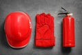Flat lay composition with safety equipment Royalty Free Stock Photo