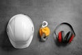 Flat lay composition with safety equipment Royalty Free Stock Photo