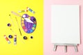 Flat lay composition with set of painting tools for children Royalty Free Stock Photo