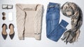 Flat lay composition with set of stylish winter outfi