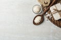 Flat lay composition with Shea butter and handmade soap on light background Royalty Free Stock Photo