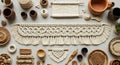 A flat lay composition showcasing various handmade items and crafts. Central Royalty Free Stock Photo