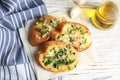 Flat lay composition with slices of garlic bread Royalty Free Stock Photo