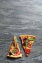 Flat lay composition with slices of tasty homemade pizza Royalty Free Stock Photo