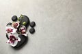 Flat lay composition with spa stones and orchid flowers Royalty Free Stock Photo