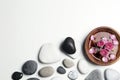 Flat lay composition with spa stones and space for text Royalty Free Stock Photo