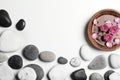 Flat lay composition with spa stones and space for text Royalty Free Stock Photo