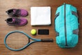 Flat lay composition with sports bag