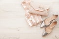 Flat lay composition with stylish female outfit Royalty Free Stock Photo