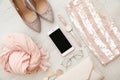 Flat lay composition with stylish outfit for woman Royalty Free Stock Photo