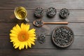 Flat lay composition with sunflower seeds Royalty Free Stock Photo