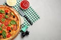 Flat lay composition with tasty homemade pizza Royalty Free Stock Photo