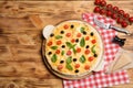 Flat lay composition with tasty homemade pizza Royalty Free Stock Photo